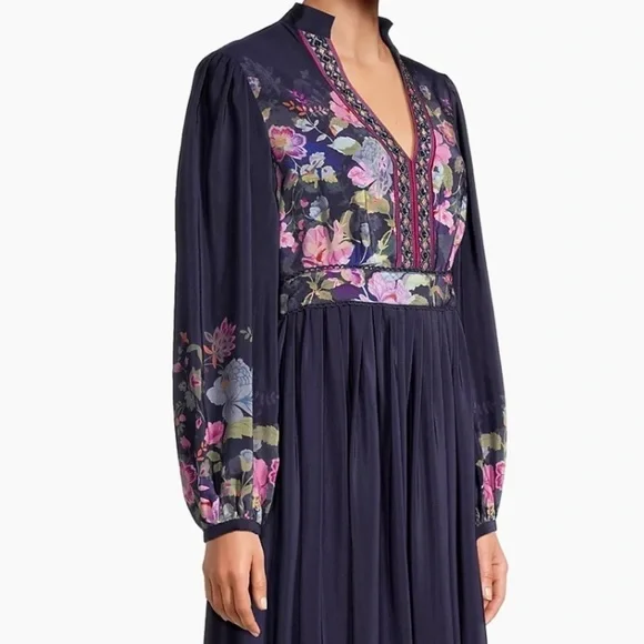 johnny was valeria silk maxi dress Johnny Was Embroidered jewled VALERIA SILK MAXI DRESS NWT